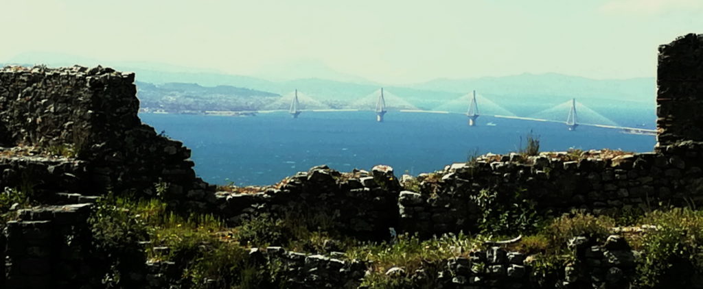 The Rio-Antirrio Briege, glimpsed through the walls of the Fortress of Nafpaktos