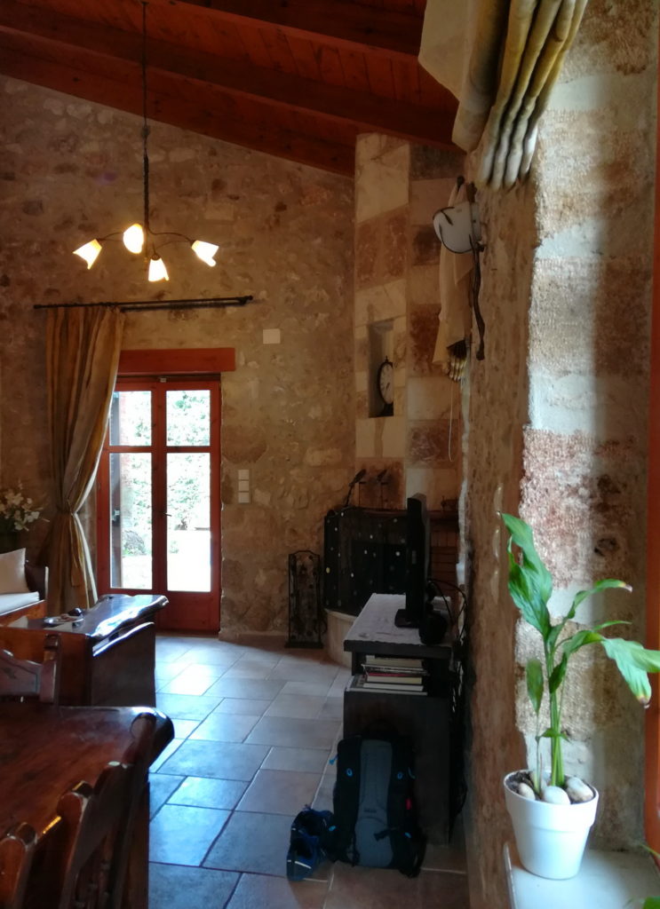 Private Villa Great Room with stone walls and high ceilings