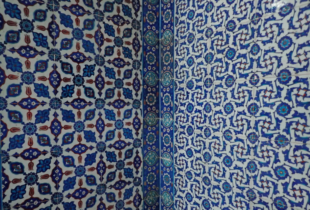 The Rüstem Pasha Mosque by Mimar Sinan is known for its wealth of beautiful Iznik tiles, inside and out.