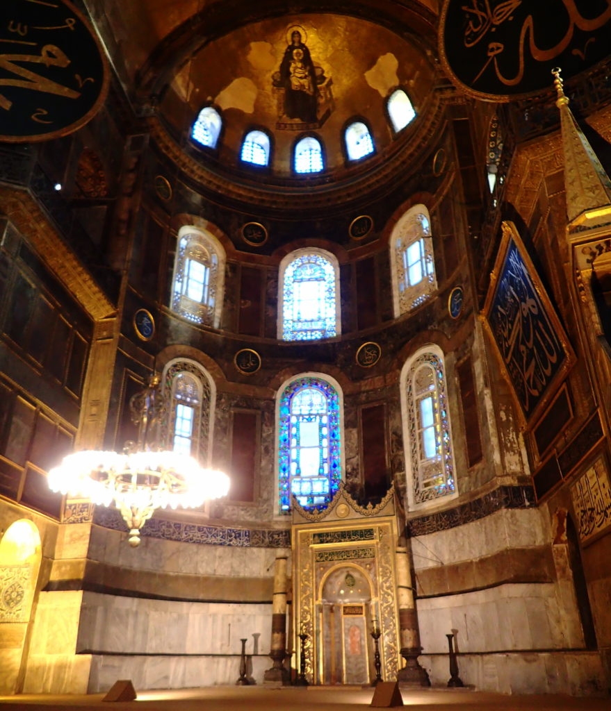 Mosque architecture- The Mihrab of Agia Sophia is just slightly to the right of the former altar, to indicate the direction of prayer