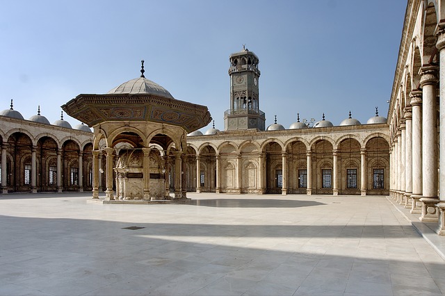 A Mosque Courtyard- Sahn - with a central fountain