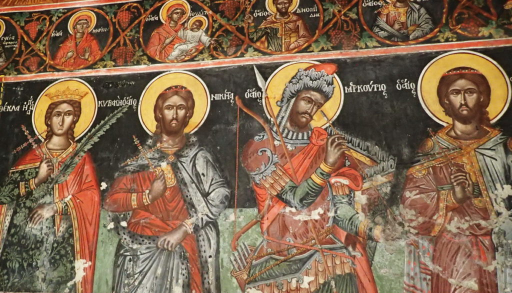 Detailed frescoes at the Chapel of St. John, Viliza Monastery, Tzoumerka