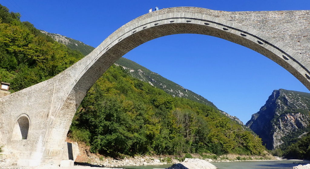 The single arch stone Bridge of Plaka in Tzoumerka