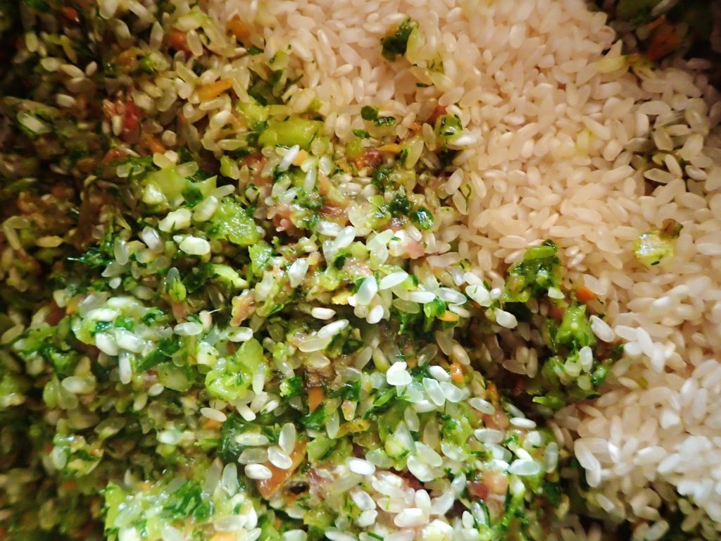 Herbs and rice in the filling for Greek Cabbage Rolls