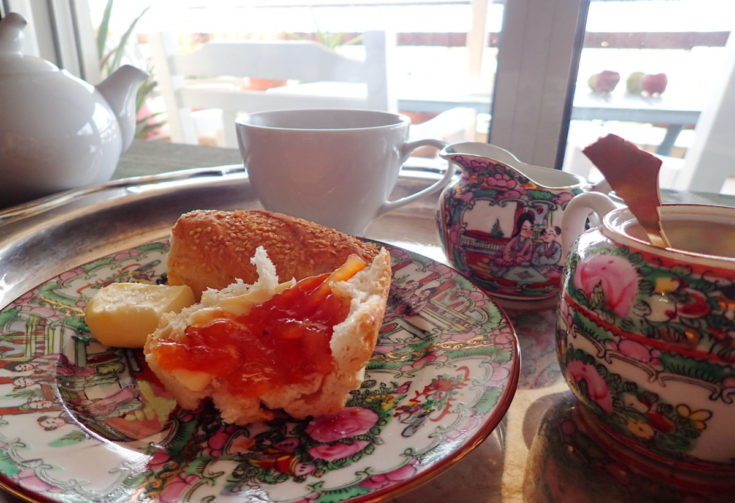 Fresh Blood Orange Marmalade on a baguette with tea service