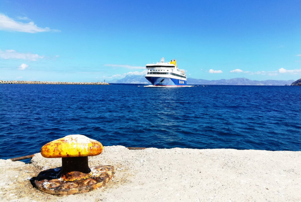 The ferry from Rhodes arriving in Fri, Kassos