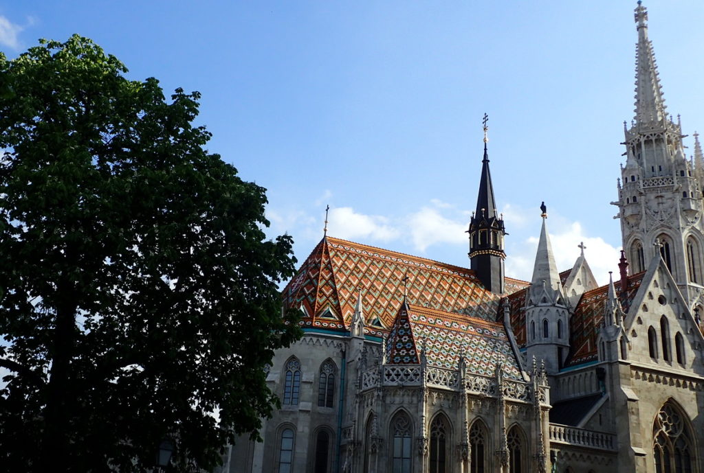 The bold diamond-patterned roof tiles added in the restoration of the Matthias Church - essential on 2 or 3 days in Budapest 