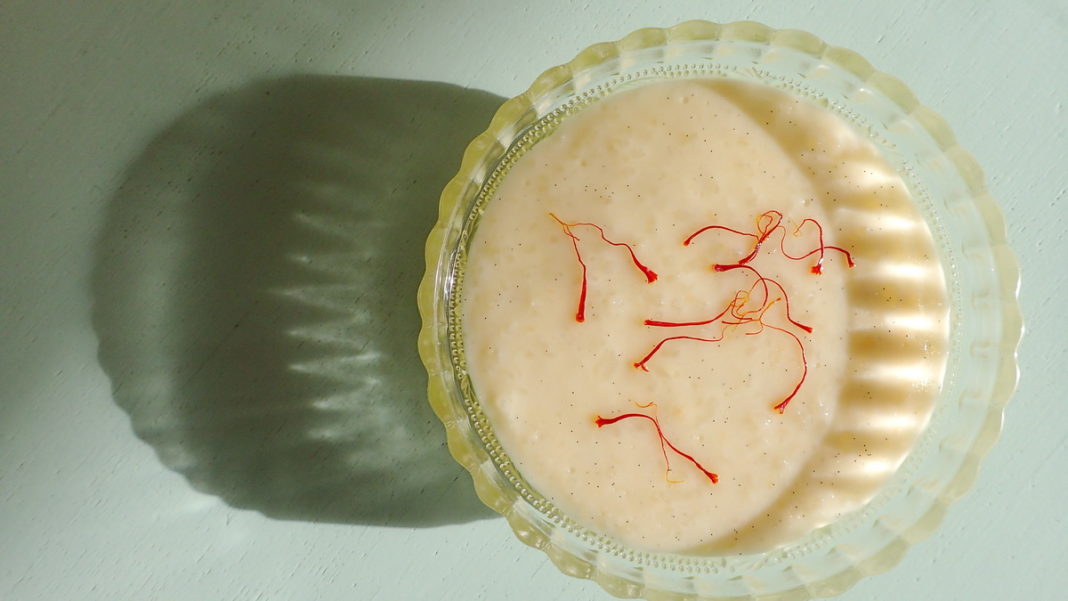 A simple syrup of saffron makes an elegant addition to rizogalo