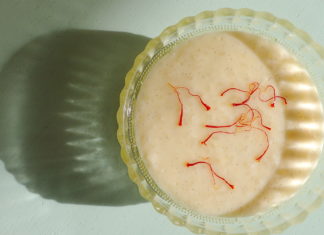 A simple syrup of saffron makes an elegant addition to rizogalo