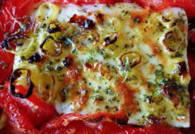 Bougiourdi - Spicy Baked Feta Cheese with Tomato and Peppers