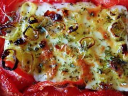 Bougiourdi - Spicy Baked Feta Cheese with Tomato and Peppers