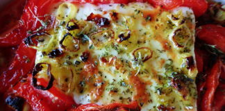 Bougiourdi - Spicy Baked Feta Cheese with Tomato and Peppers