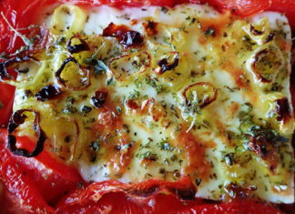 Bougiourdi - Spicy Baked Feta Cheese with Tomato and Peppers