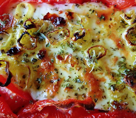 Bougiourdi - Spicy Baked Feta Cheese with Tomato and Peppers