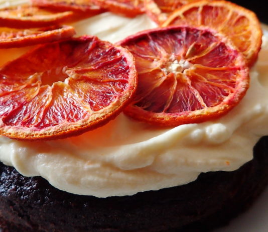 Orange Chocolate Cake with White Chocolate Cream Cheese Frosting
